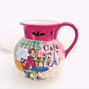 Certified International Cafe Girl Ceramic Pitcher Jennifer Brinley 8.5" NWOT